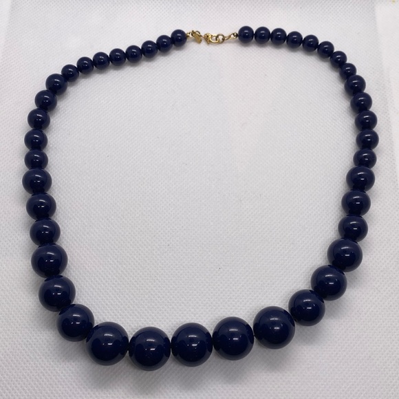 Monet Graduated Navy Blue Lucite Beads Necklace Signed - Picture 1 of 3